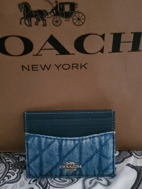 Coach Accessories - Coach Denim and Dark Blue Leather Card Holder with Silver Logo